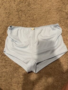 Light Blue Women's Ribbed Sleep Shorts